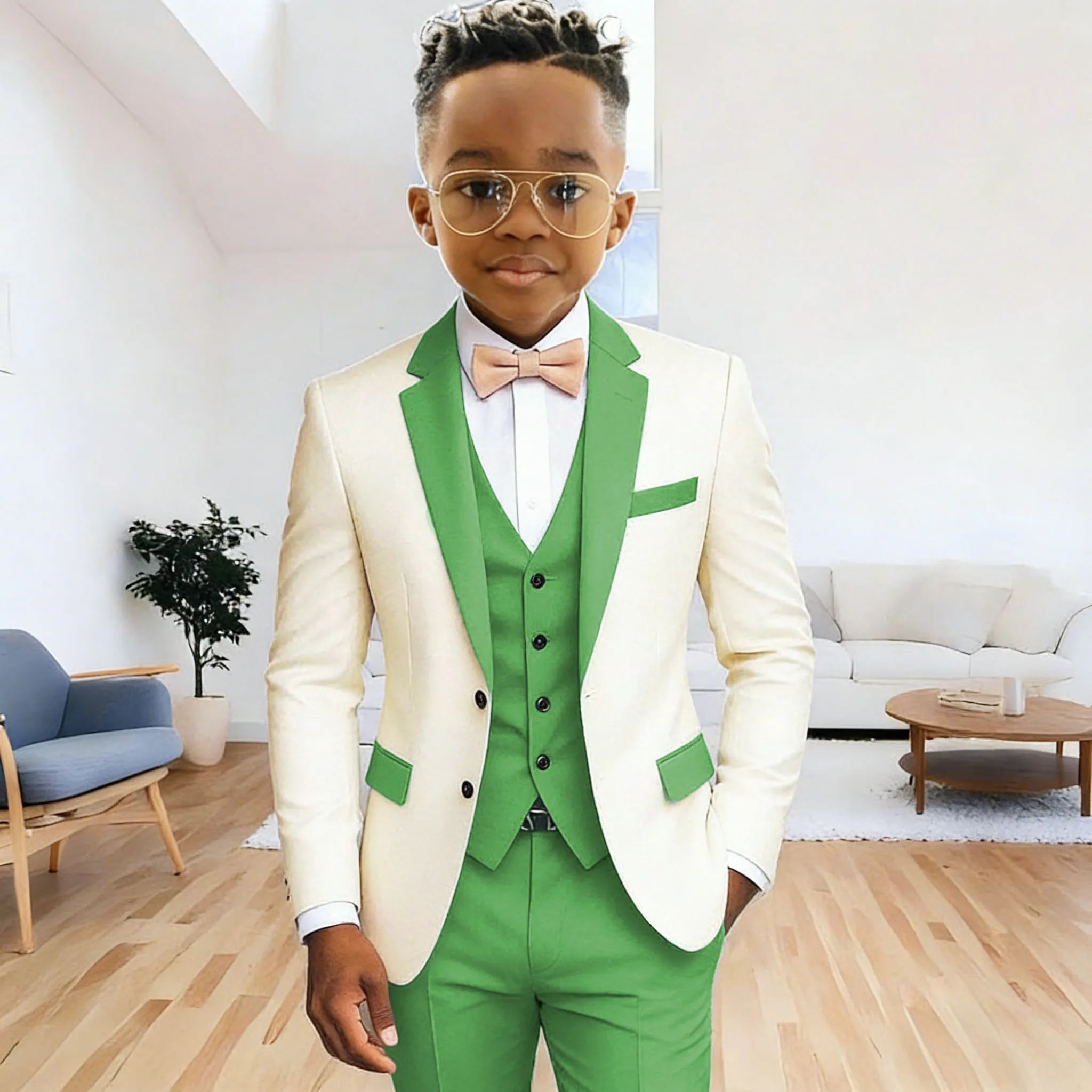 Ivory Boy's Suit Formal Set 3-Pieces (Jacket+vest+pants) Notched Lapel Kids Tuxedos 2-16 Year Old Wedding Prom Party