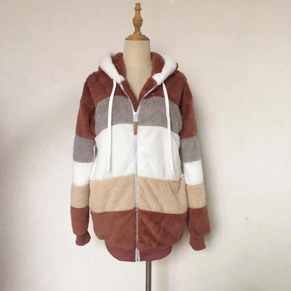 Women Oversized Plush Hoodie Coat Winter Outerwear Jacket With Pockets