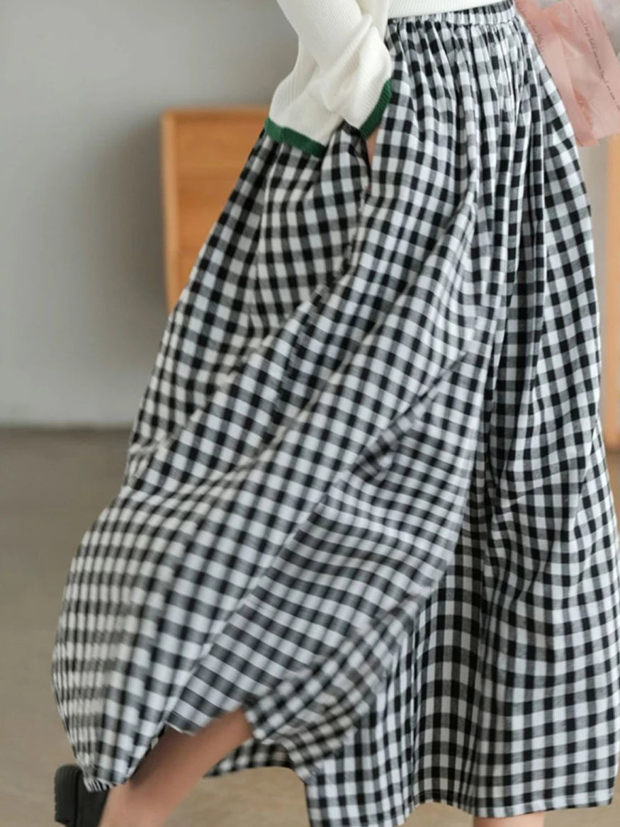 2024 Spring Elegant Woman Dress Plaid Pants Thin Cotton Linen Wide Leg Trousers Women High Waist Baggy Jogger Pants Sweatpants
