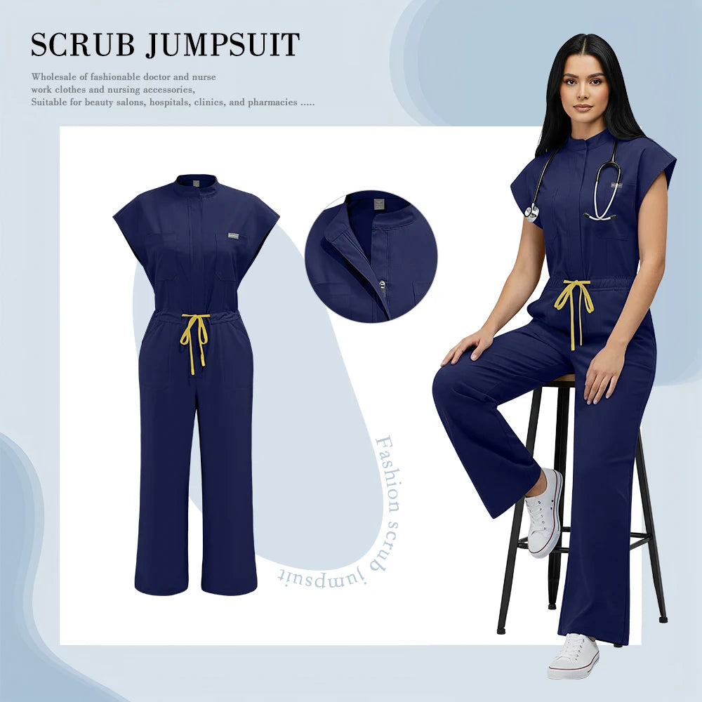 Nurse Jumpsuit Women Spandex Elastic Soft Nursing Scrub Uniforms Sets Female Healthcare Pet Beauty Veterinary Uniform Work Wear