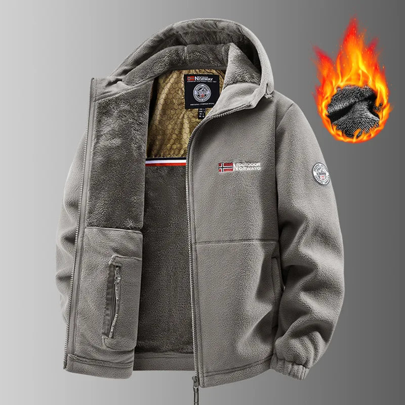 New Men's Autumn and Winter Fleece Fashion Graphenewarm Hooded Jacket Outdoor Hiking Sports with Thick Fleece Cardigan Jacket