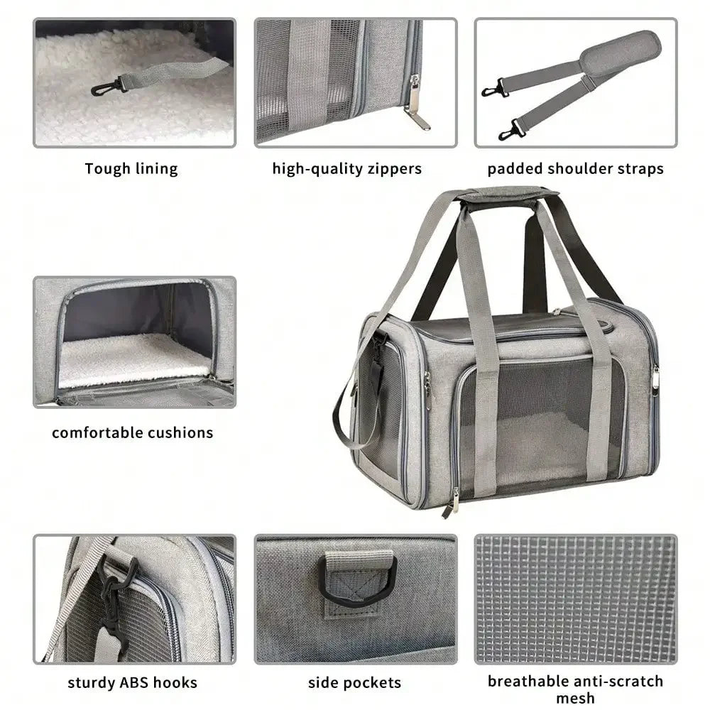 Cat Carrier Dog Carrier Portable Pet Carrier Soft Sided, Medium Small, Foldable Puppy Cat weighing 3kg-6kg for Travel(Gery)