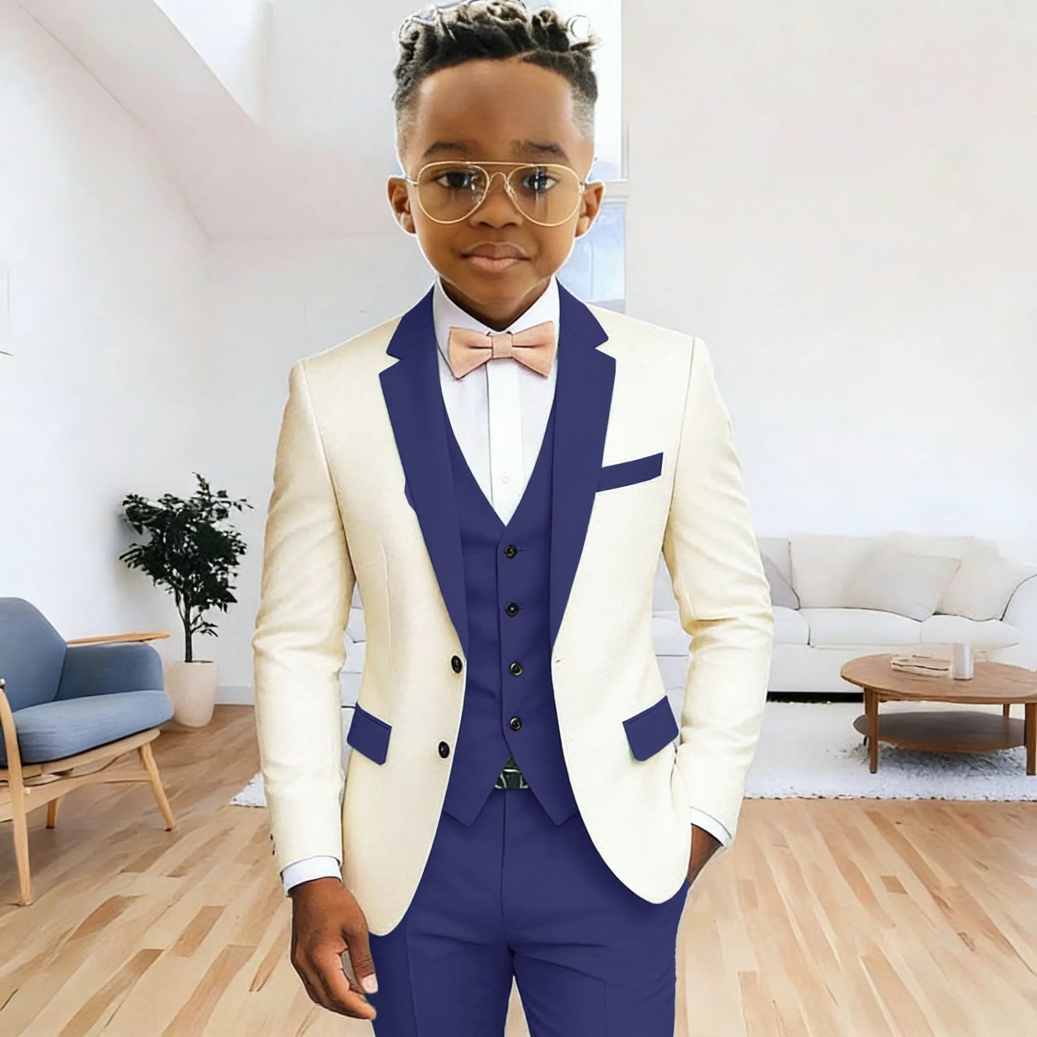 Ivory Boy's Suit Formal Set 3-Pieces (Jacket+vest+pants) Notched Lapel Kids Tuxedos 2-16 Year Old Wedding Prom Party