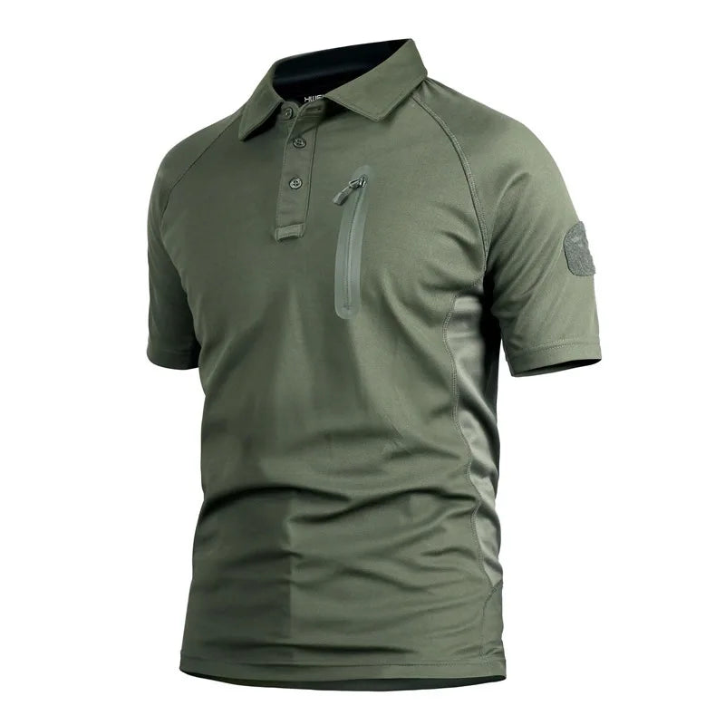 Men's Tactical T-Shirts Quick Dry Breathable Lightweight Short Sleeve with Zip Pocket Outdoor Hiking Combat Casual Sports Tops