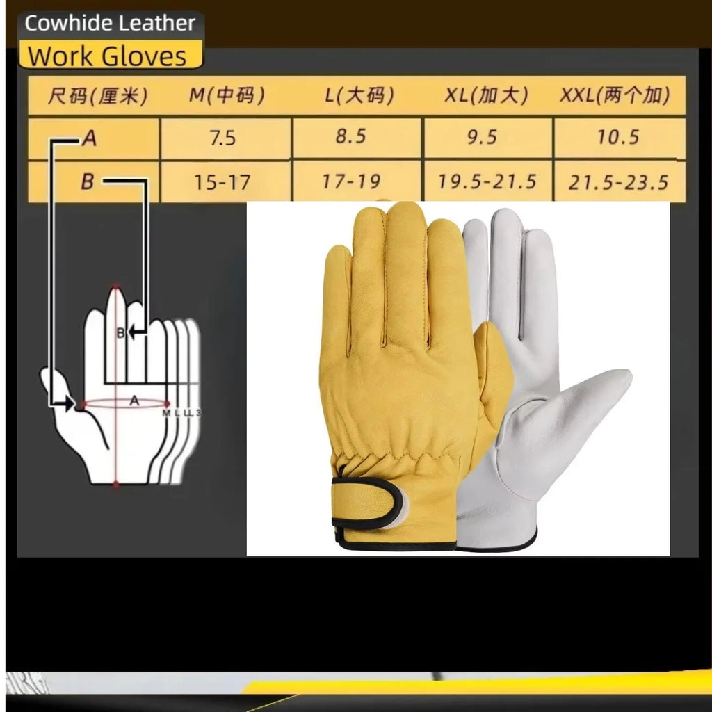 Cowhide Leather Work Gloves Safety Labour Protection Garden Sports Motorcycle Driver Workers Work Welding Wear-resistant Gloves