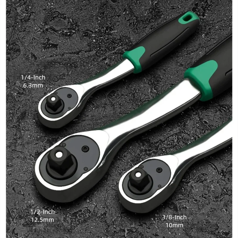 3-Piece Ratcheting Socket Wrench Set (S/M/L), 72-Tooth Quick Release Flex Head for Automotive Repair & Mechanical Work