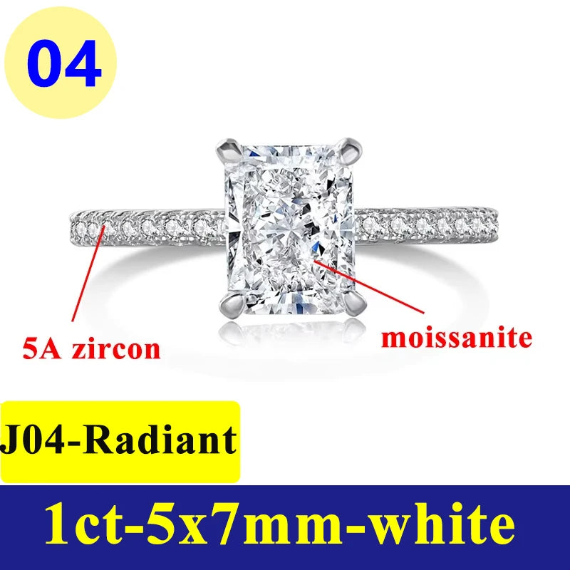 1-3CT Moissanite D Color VVS Diamond Women's Oval Radiant Ring S925 Silver Ring Plated White Gold Jewelry Rings for Women