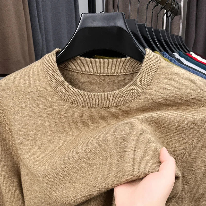 New Men's Casual Sweater Round Neck Long Sleeve Knitted Sweater Diamond Pattern Fashion Versatile Top