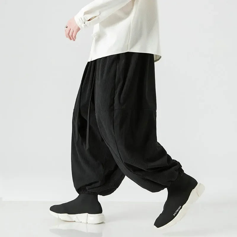 Men Corduroy Pants Oversized Casual Autumn Wide Leg Trousers Streetwear Harem Pants Men Woman Elastic Waist Loose Pants