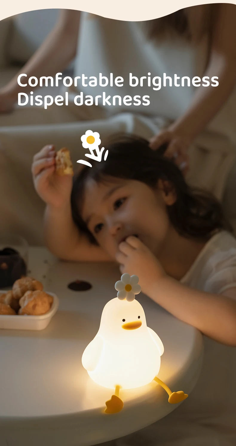 Cute Duck Led Night Light USB Rechargeable Nightlights Silicone Lamp Touch Switch Children Kid Bedroom Decoration Birthday Gift