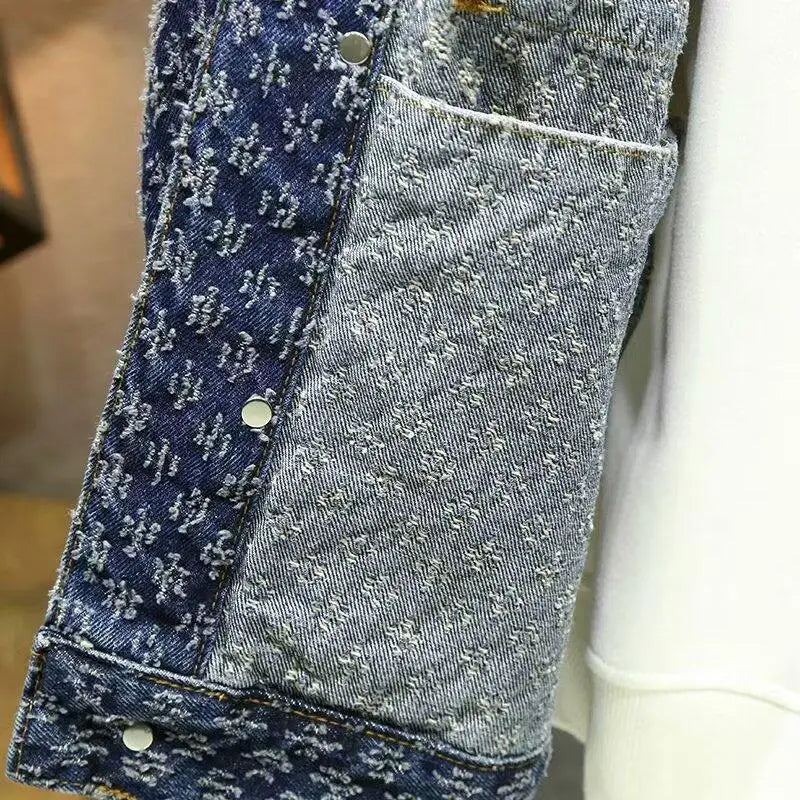 Fashion High-end Jacquard Design Men's Clothing Retro Streetwear Stylish and Casual Single Breasted Vintage Denim Jacket for Men