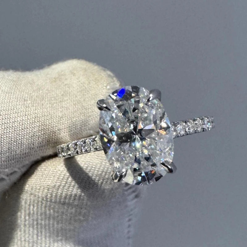 1-3CT Moissanite D Color VVS Diamond Women's Oval Radiant Ring S925 Silver Ring Plated White Gold Jewelry Rings for Women