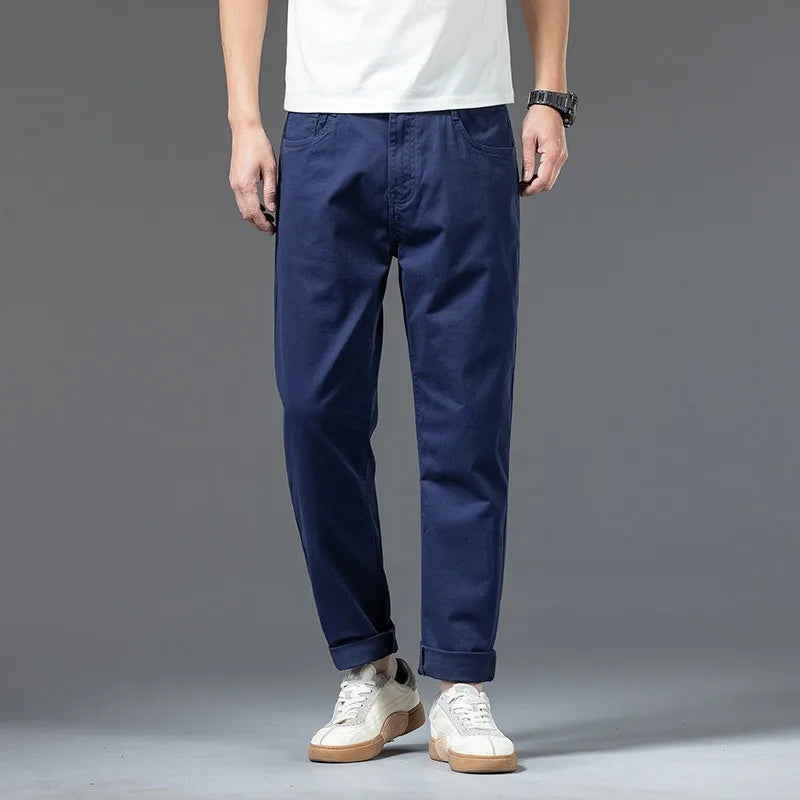 Cotton Pants Men Plus Size 48 46 44 42 Elastic Wine Red Blue Black Casual Trousers Loose Stretched Chino Straight Male Clothing