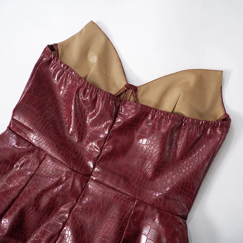 Luxury Leather Strapless Bandage Dress For Women Red Evening Cocktail 2025