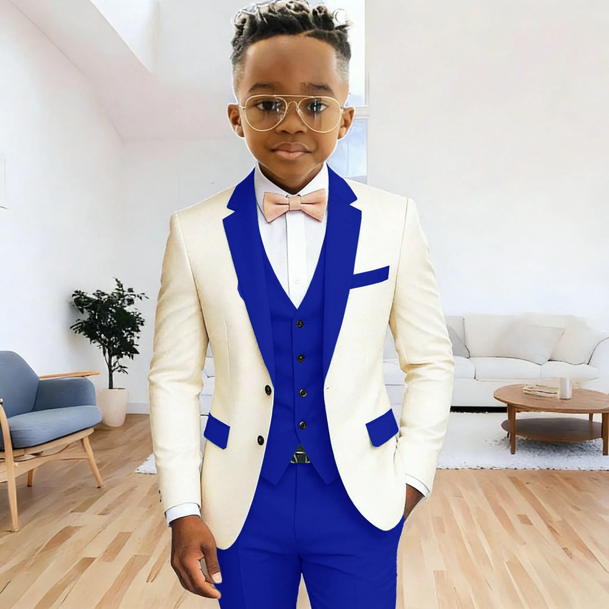 Ivory Boy's Suit Formal Set 3-Pieces (Jacket+vest+pants) Notched Lapel Kids Tuxedos 2-16 Year Old Wedding Prom Party