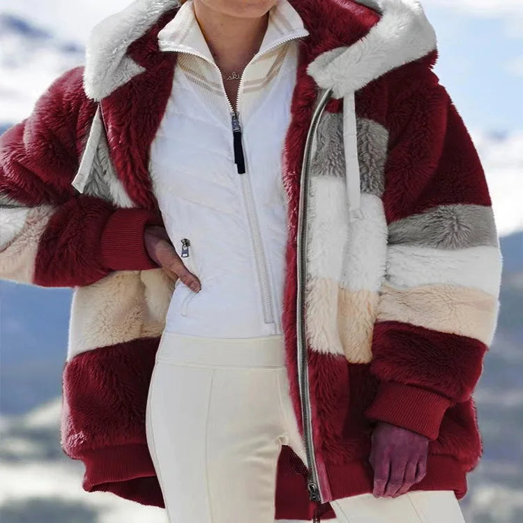 Women Oversized Plush Hoodie Coat Winter Outerwear Jacket With Pockets