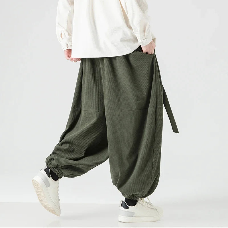 Men Corduroy Pants Oversized Casual Autumn Wide Leg Trousers Streetwear Harem Pants Men Woman Elastic Waist Loose Pants