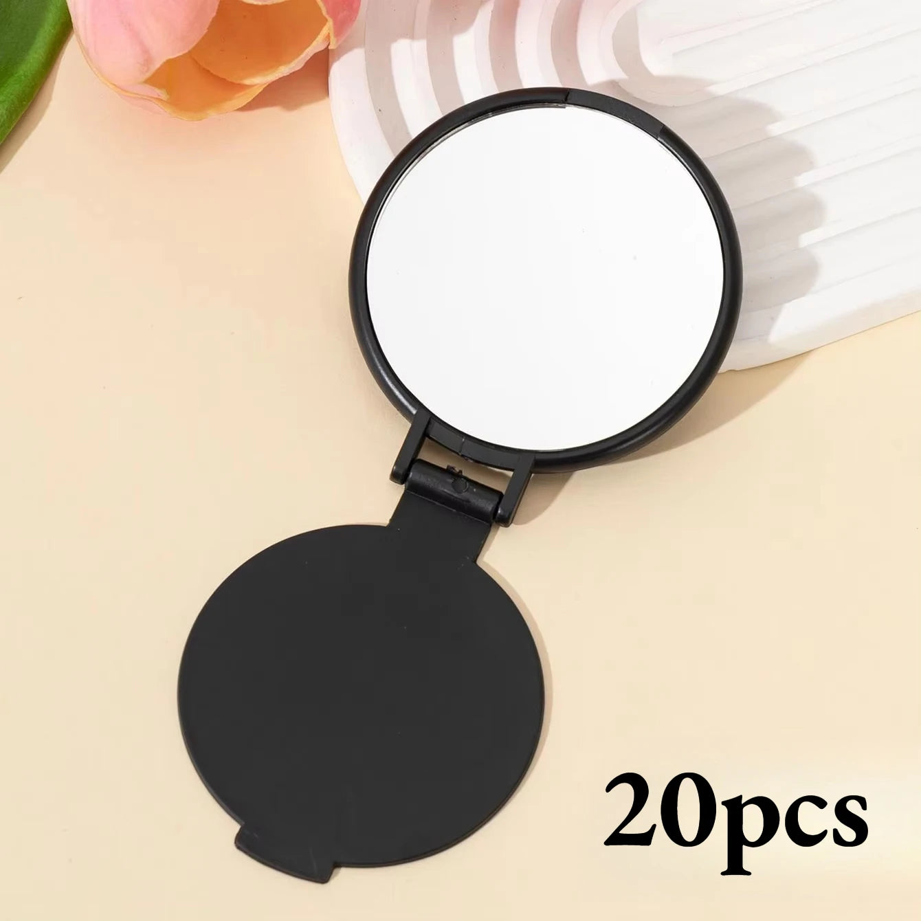 20/50pcs Pink Black Portable Mini Folding Makeup Mirrors - Women's Travel Daily Grooming Mirror, Durable Plastic Frame
