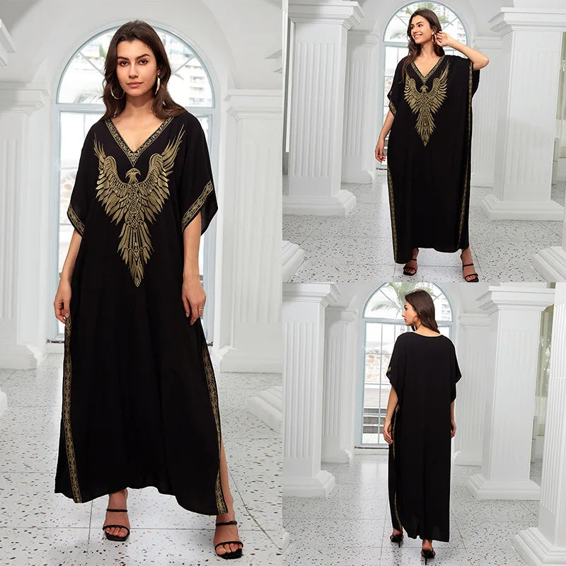 Embroidery Beach Kaftan Cover up Saida de Praia Swimsuit Bikini cover up Tunics for Beach Pareo Sarong Beachwear