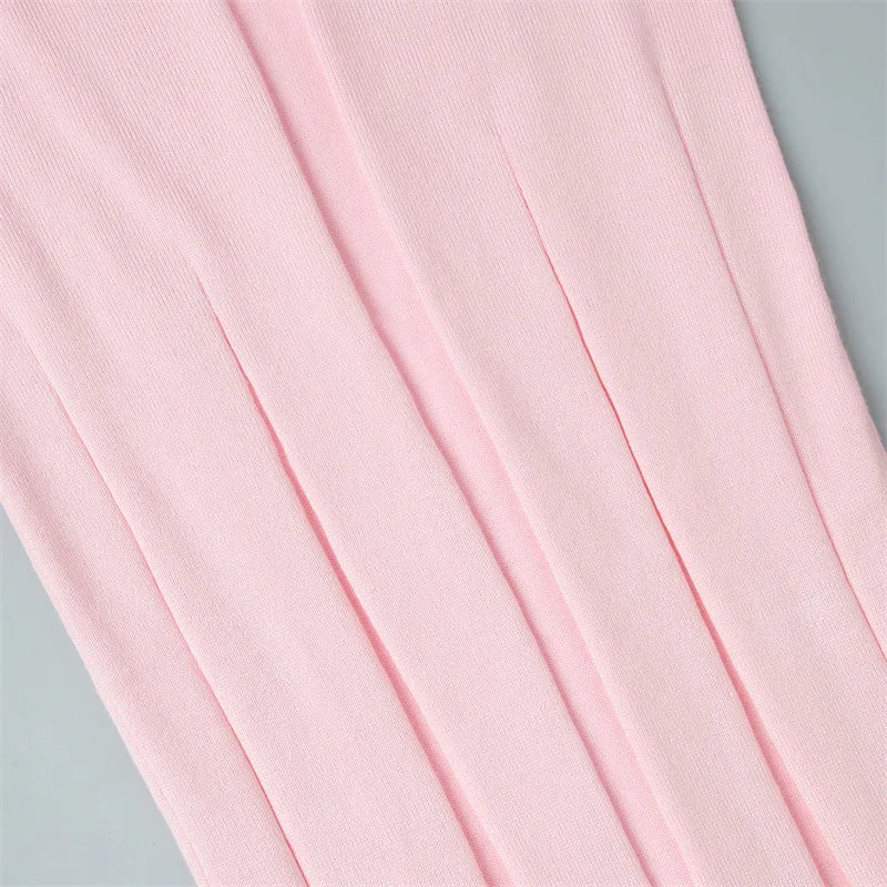 Ribbed Knit Maxi Dress for Women Deep V Neck High Slit Patchwork Party Dress