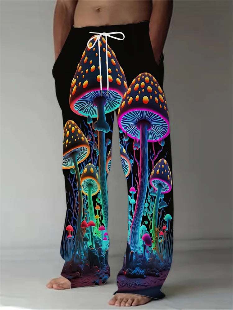 Luminous Mushroom Banquet 3D Printed Autumn Men's Long Pants, A Must-have Fashionable Men's Straight-leg Pants For Trendsetters