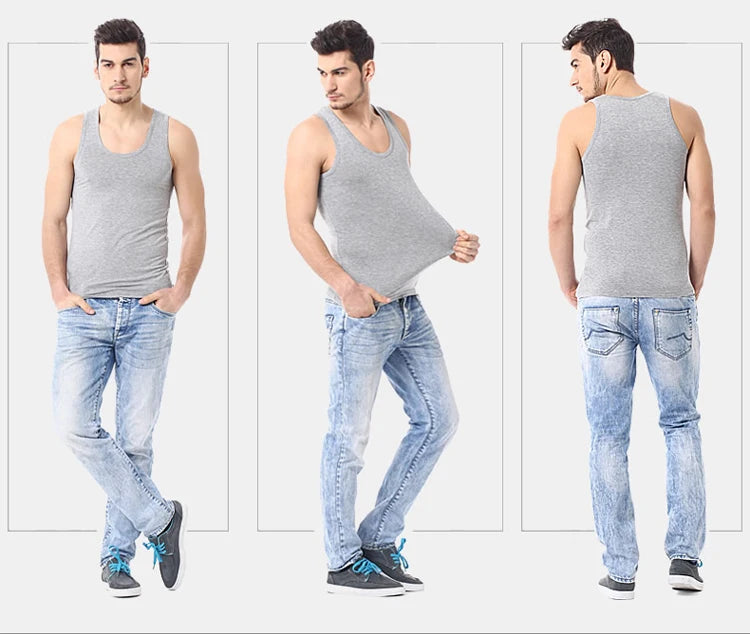 1/3 Pieces Men's Solid Color Basic Cotton Vest Youth Slim Exercise Sweat-absorbent T-shirt Middle-aged Comfortable Bottoming
