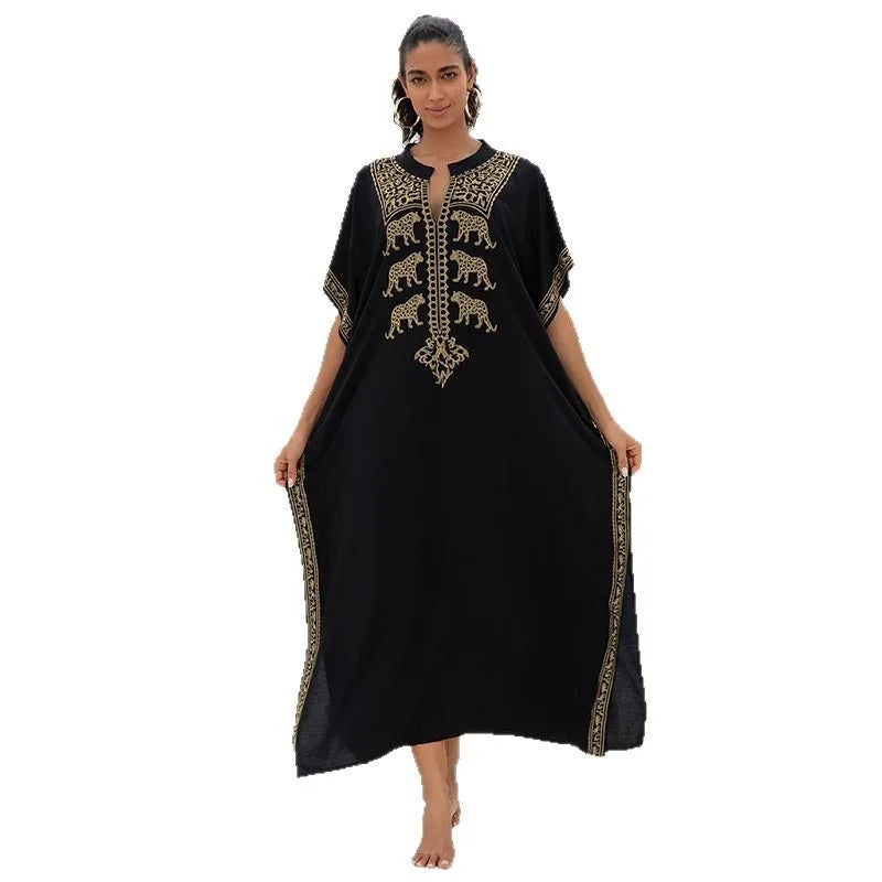 Embroidery Beach Kaftan Cover up Saida de Praia Swimsuit Bikini cover up Tunics for Beach Pareo Sarong Beachwear