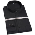 Men's Banded Collar Long Sleeve Solid Dress Shirts Single Patch Pocket Standard-fit Formal Business Casual Blouse Cotton Shirt