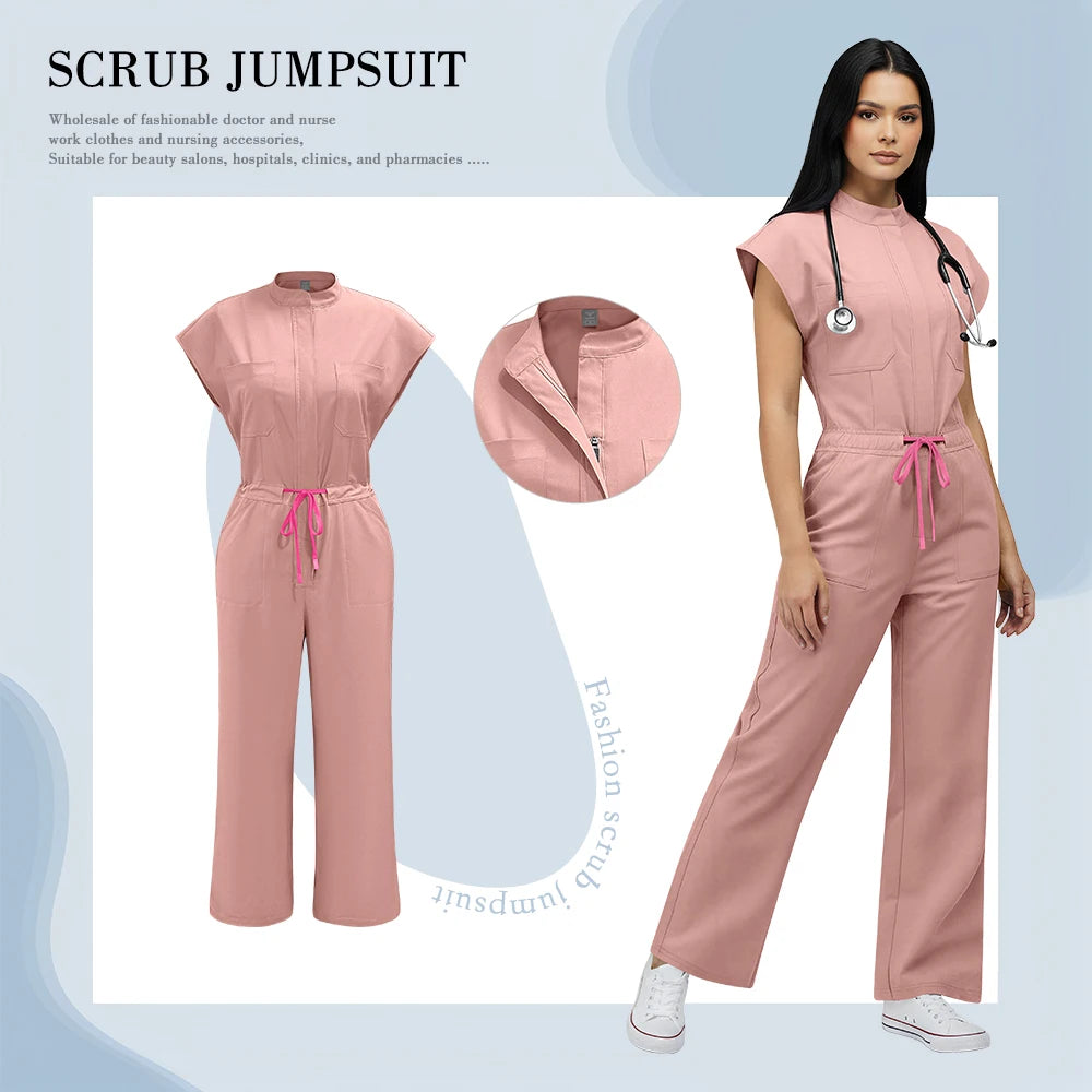 Nurse Jumpsuit Women Spandex Elastic Soft Nursing Scrub Uniforms Sets Female Healthcare Pet Beauty Veterinary Uniform Work Wear