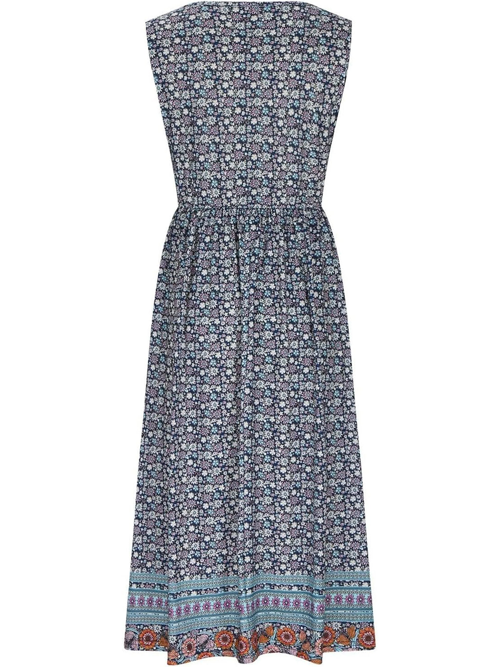 Women's Bohemian Floral Sleeveless Midi Sundress With Pockets Summer Beach