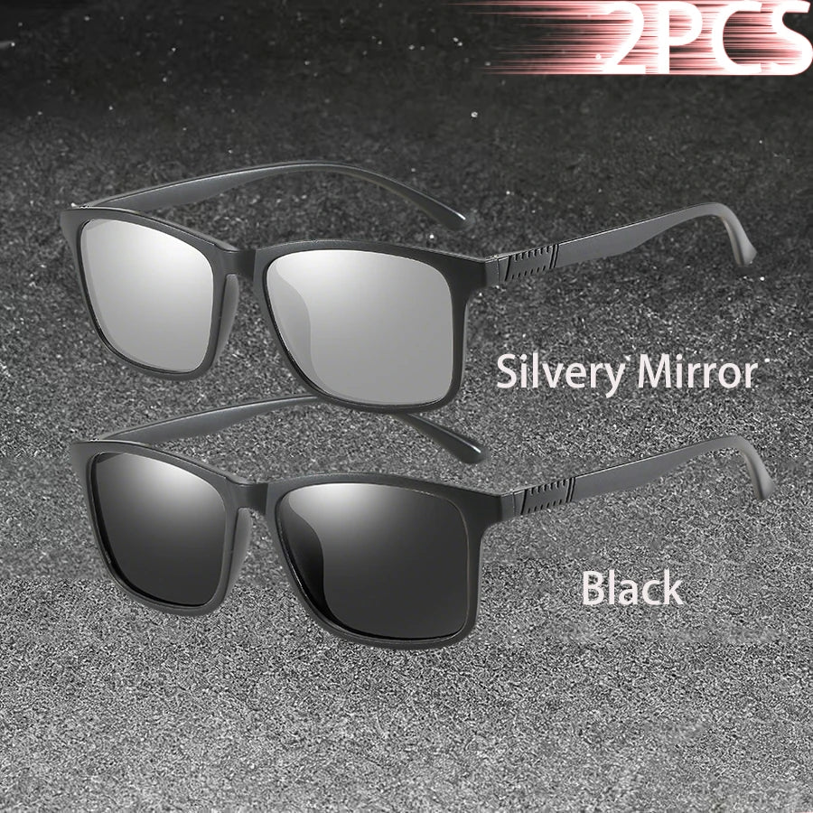 1-2PCS Luxury Men Sunglasses Fashion Vintage Square Ultra Light Frame Driving Fishing Sun Glasses For Man Eyewear