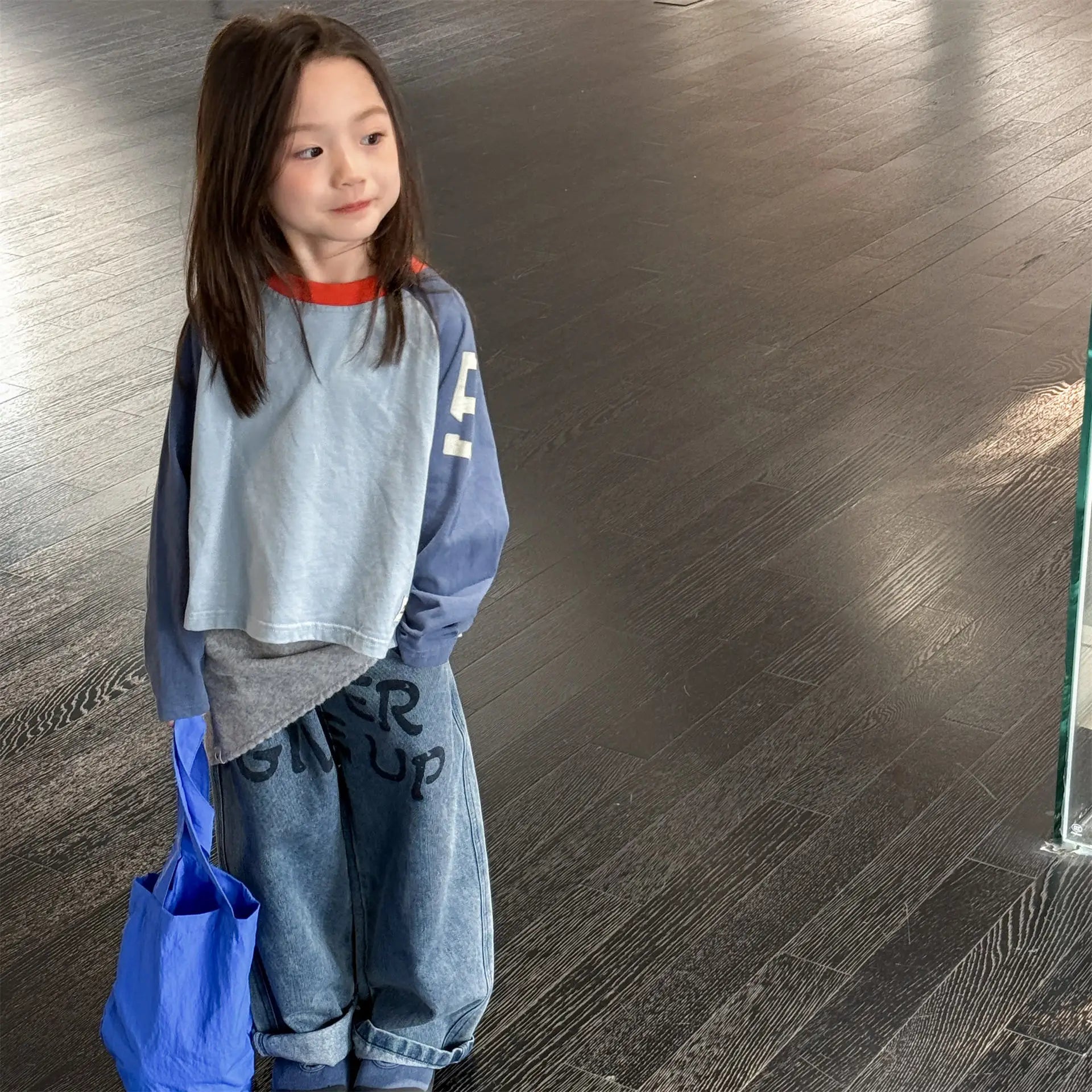 Kids Girls Top Shirts Clothes 2026 Korean autumn 1-6Y Boys Color Block Loose Fit Long Sleeve Tee Fashion Children Clothing