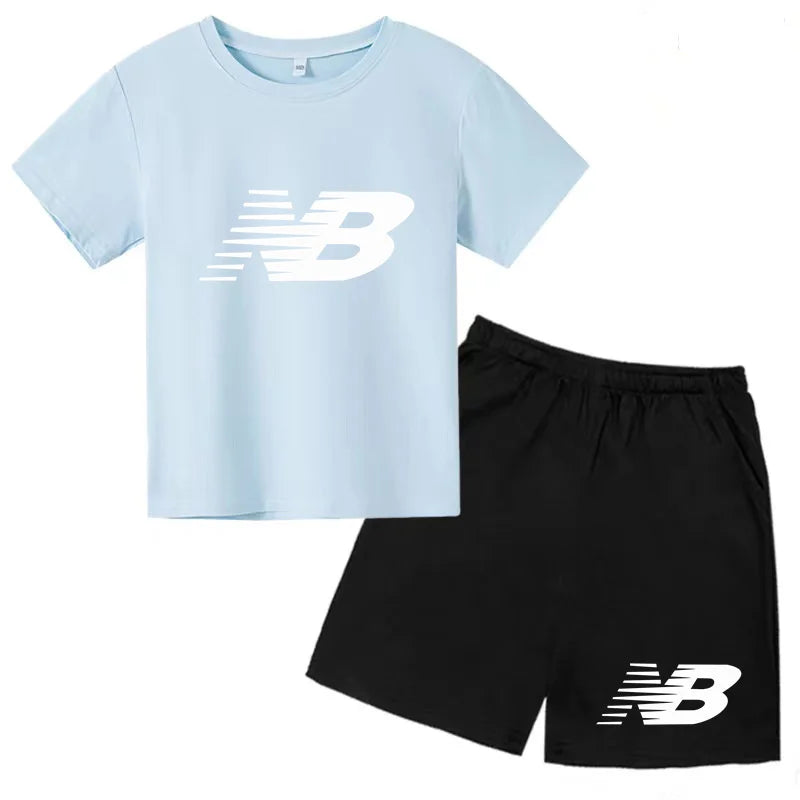 Children's Sports White T-shirts Short-sleeved Shirts and Shorts Sets for Boys Girls Clothing Suitable for Children Aged 3 to13