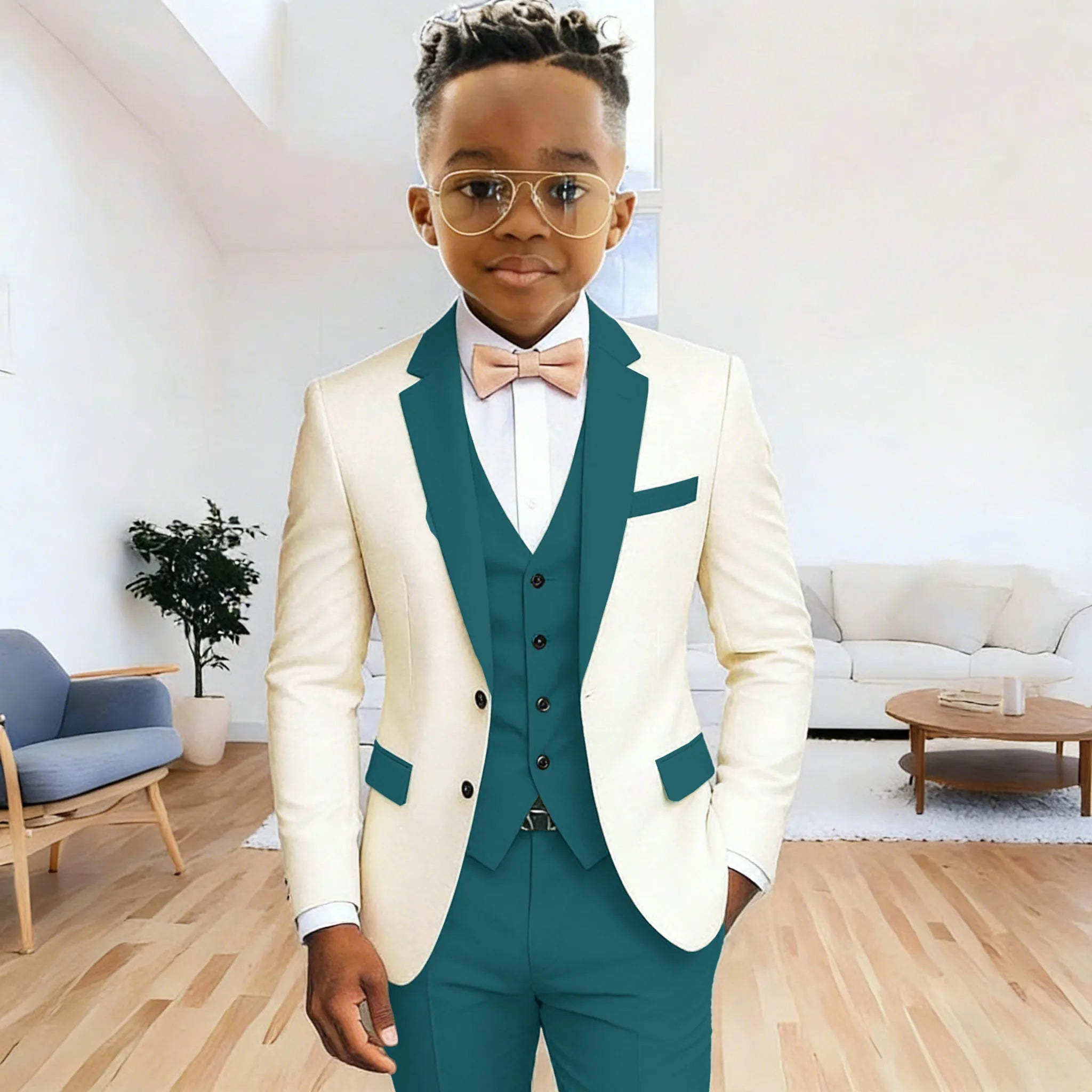 Ivory Boy's Suit Formal Set 3-Pieces (Jacket+vest+pants) Notched Lapel Kids Tuxedos 2-16 Year Old Wedding Prom Party