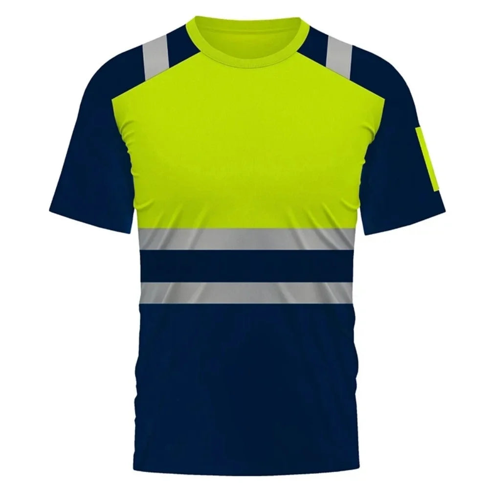 Green 3D Print Men's T-Shirts New Secure Logo Color Blocking Design Round Neck Short-Sleeved Oversized Men Work Tee Tops Clothes