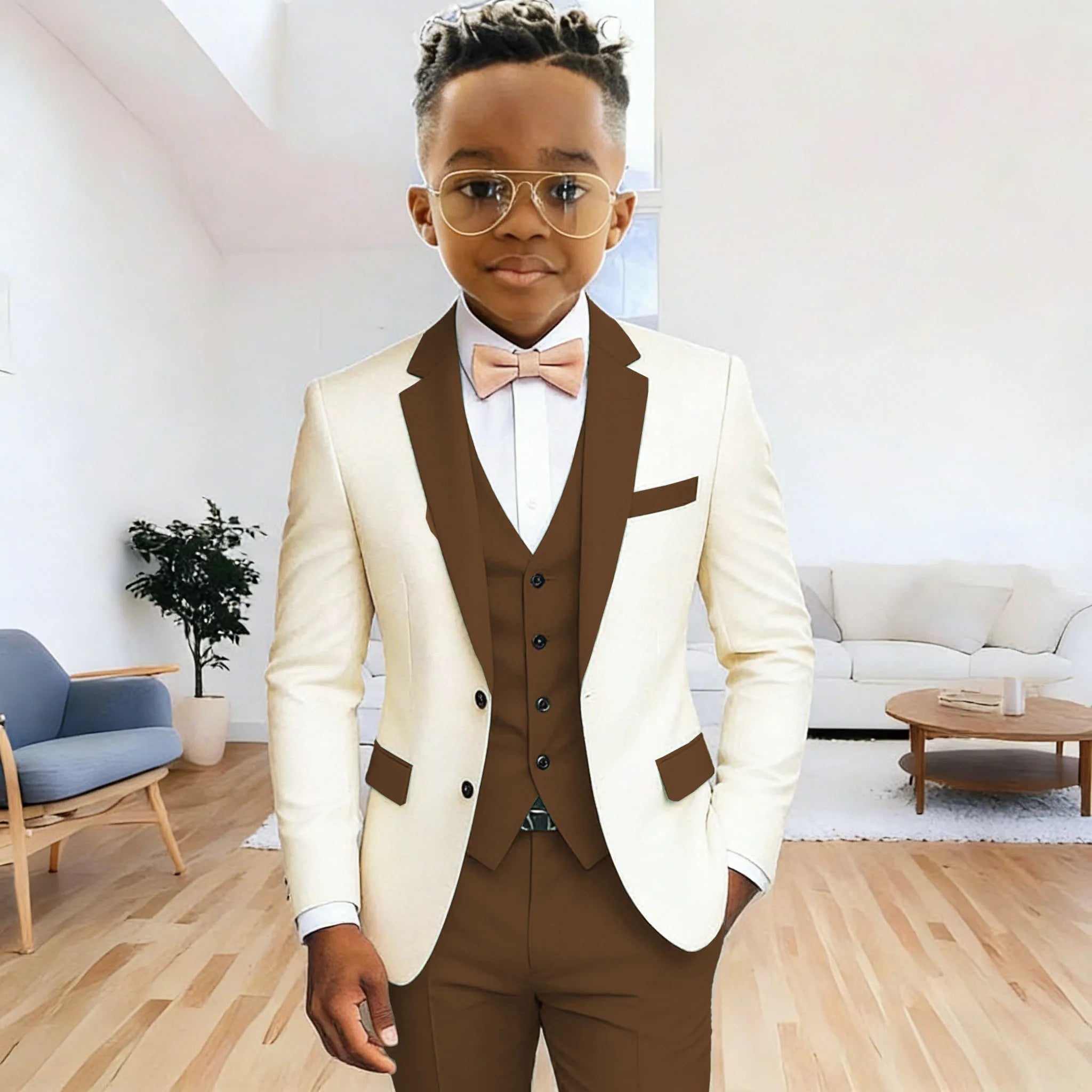 Ivory Boy's Suit Formal Set 3-Pieces (Jacket+vest+pants) Notched Lapel Kids Tuxedos 2-16 Year Old Wedding Prom Party
