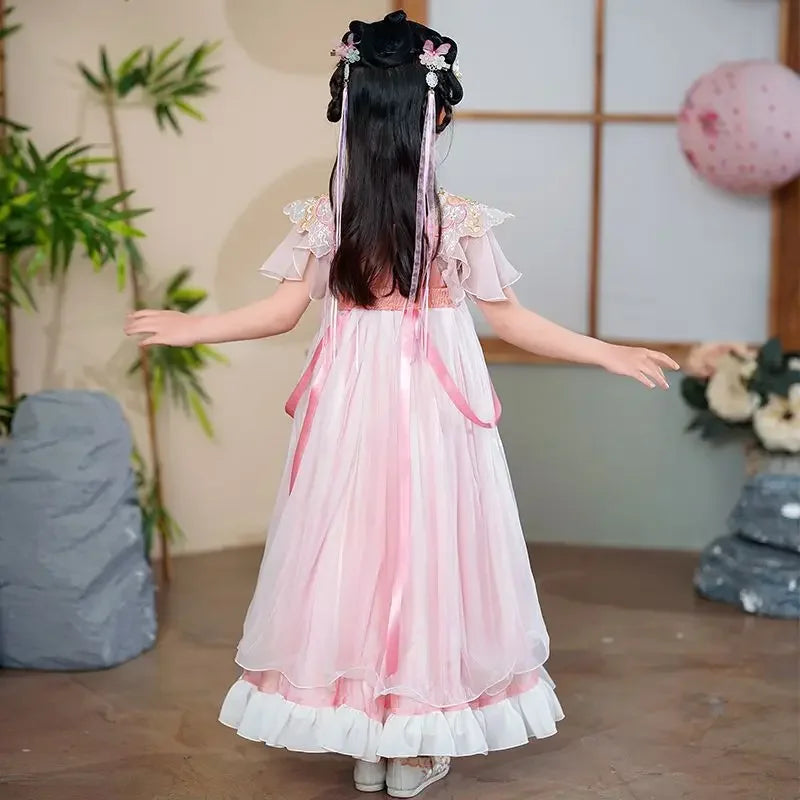 QY03  Adorable Pink Fairy Dress for Girls, a Gorgeous Chinese Princess