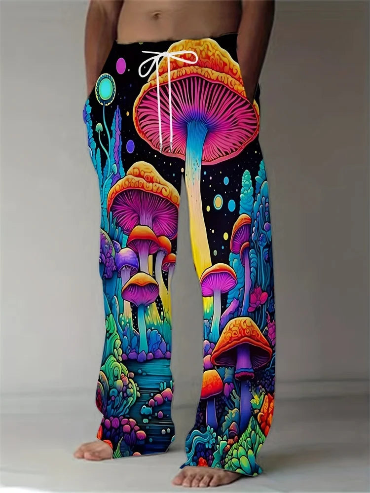 Luminous Mushroom Banquet 3D Printed Autumn Men's Long Pants, A Must-have Fashionable Men's Straight-leg Pants For Trendsetters