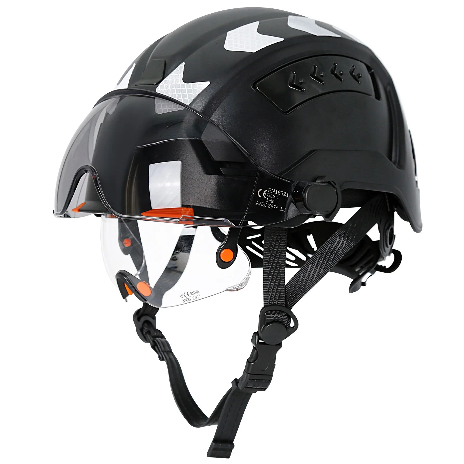 CE Construction Safety Helmet with Double Goggles Built-In Visors Reflective Stickers Hard Hat ANSI Industrial Work Engineer Cap