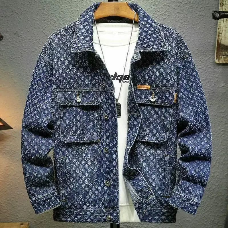 Fashion High-end Jacquard Design Men's Clothing Retro Streetwear Stylish and Casual Single Breasted Vintage Denim Jacket for Men
