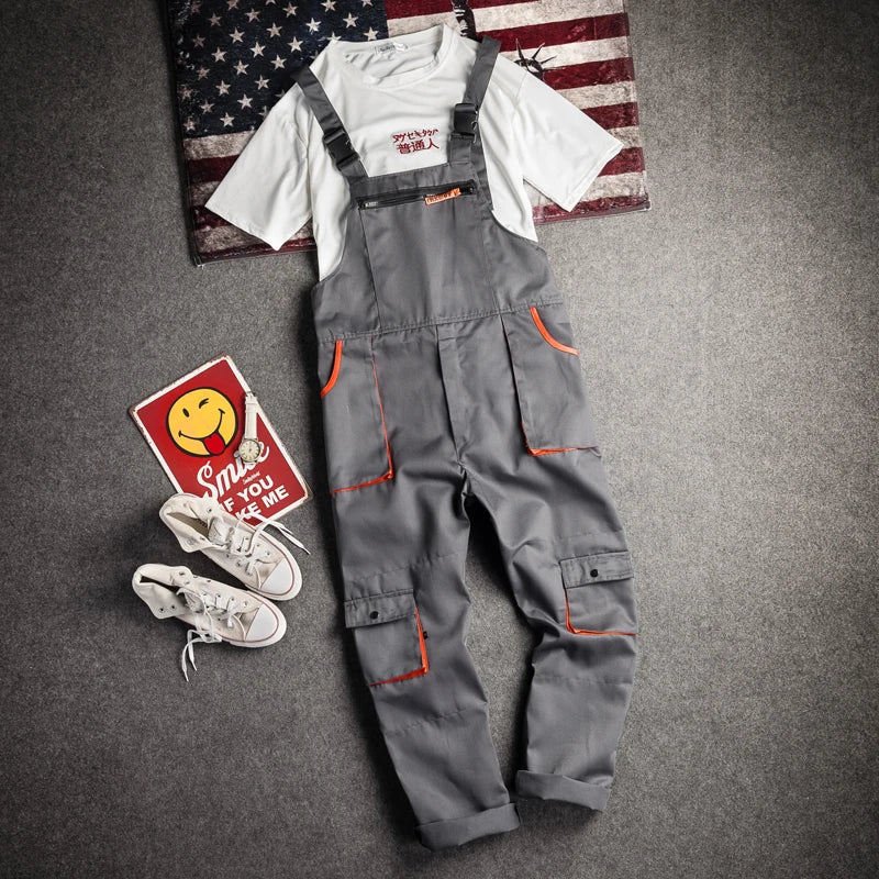 New Men's Long-Sleeved Overalls with Zipper Pocket Jumpsuit Fashion Labor Casual Work Clothes Plus Size S-4xl