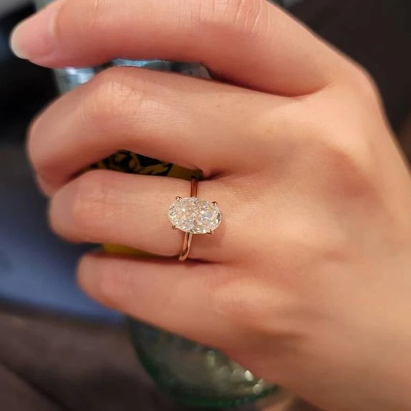 Oval Cut 925 Sterling Silver 1-3ct Moissanite Engagement Solitaire Ring for Woman Gold Plated Anniversary Gifts with Certificate