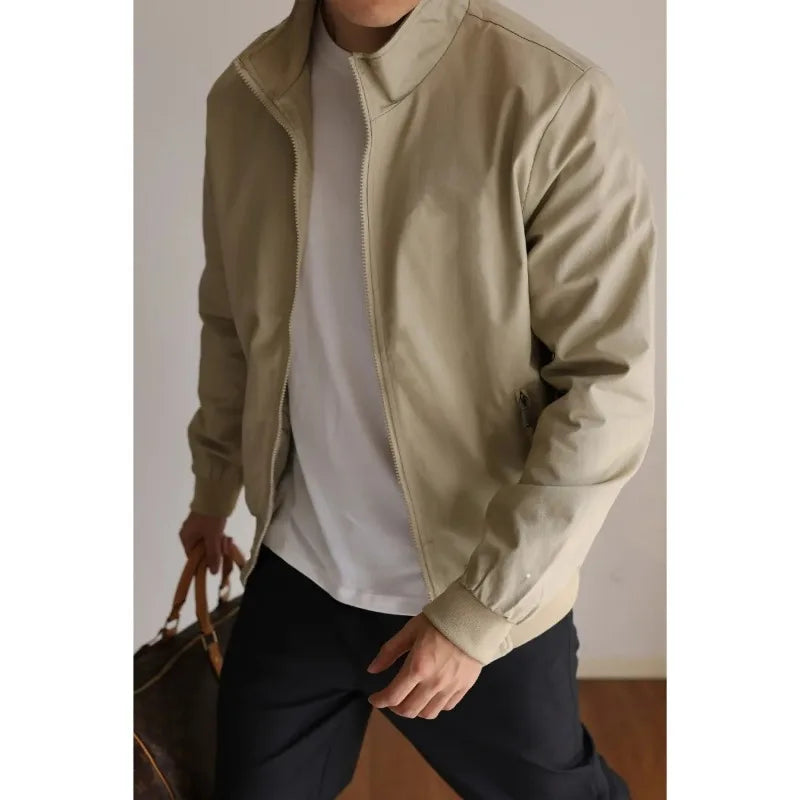 Men's American Retro Harrington Jacket Waterproof Stand Collar Casual Business Coat Spring Autumn Daily Outerwear