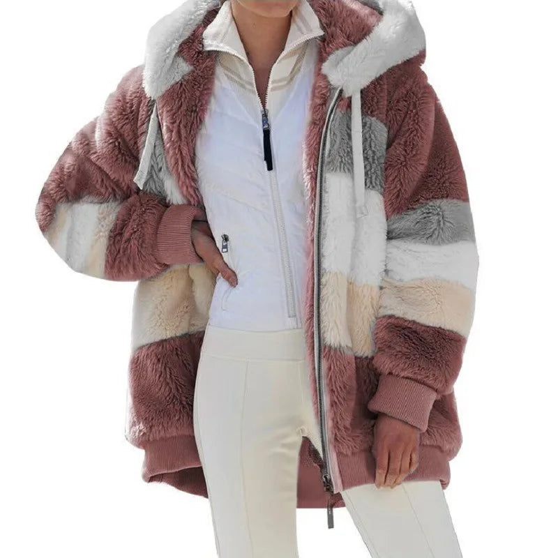 Women Oversized Plush Hoodie Coat Winter Outerwear Jacket With Pockets