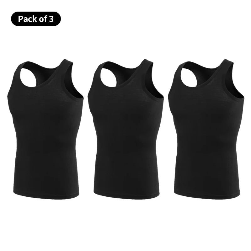 1/3 Pieces Men's Solid Color Basic Cotton Vest Youth Slim Exercise Sweat-absorbent T-shirt Middle-aged Comfortable Bottoming