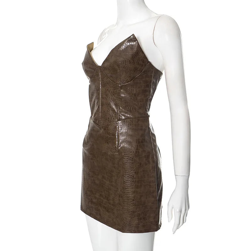 Luxury Leather Strapless Bandage Dress For Women Red Evening Cocktail 2025