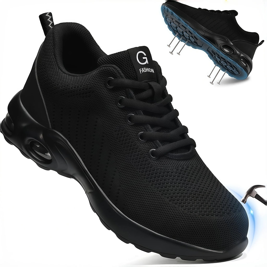 Men Safety Shoes Work Boots, Summer Solid Color Lightweight Breathable Steel Toe Anti-Smash Indestructible Tactical Work Sneakers