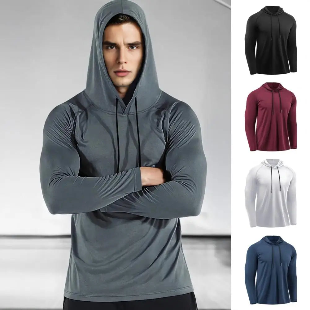 Men's Quick Dry Long Sleeve Hoodie Sweat-Wicking Gym Training T-Shirt Loose Fit For Running Basketball Sports Jogging Training