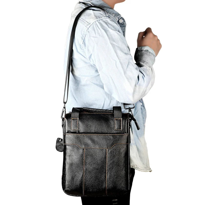 Fashion Men's Cow Leather Crossbody Bag Man Shoulder Bag Casual Male Top-handle ipad Bag For Men