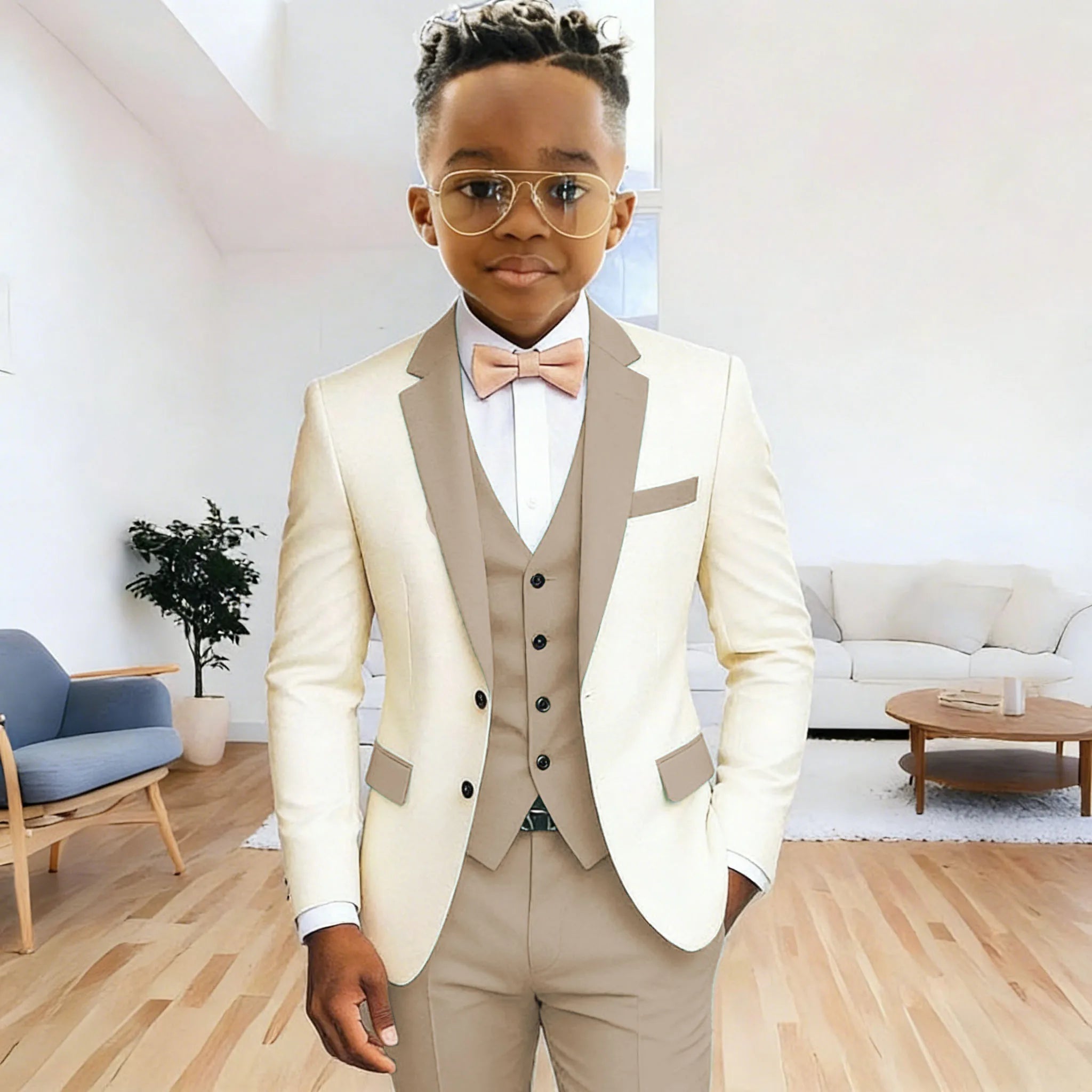 Ivory Boy's Suit Formal Set 3-Pieces (Jacket+vest+pants) Notched Lapel Kids Tuxedos 2-16 Year Old Wedding Prom Party